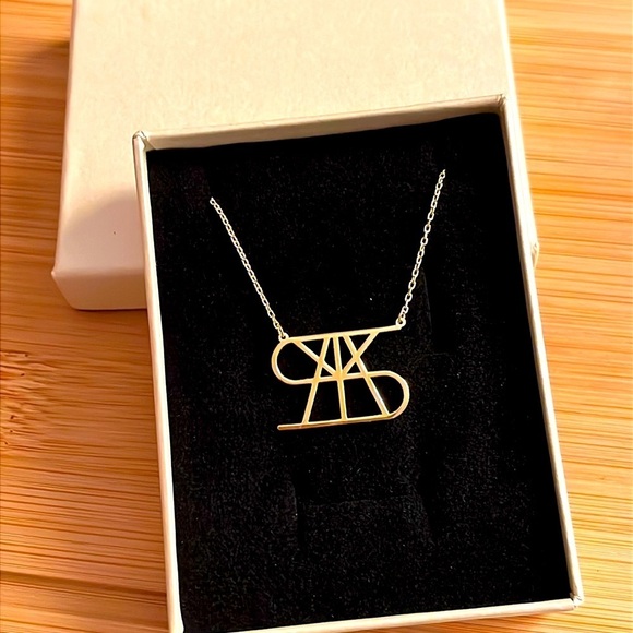Brand New 14K Gold Plated Sterling Silver Geometric Unique “S” Monogram Necklace - Picture 3 of 15